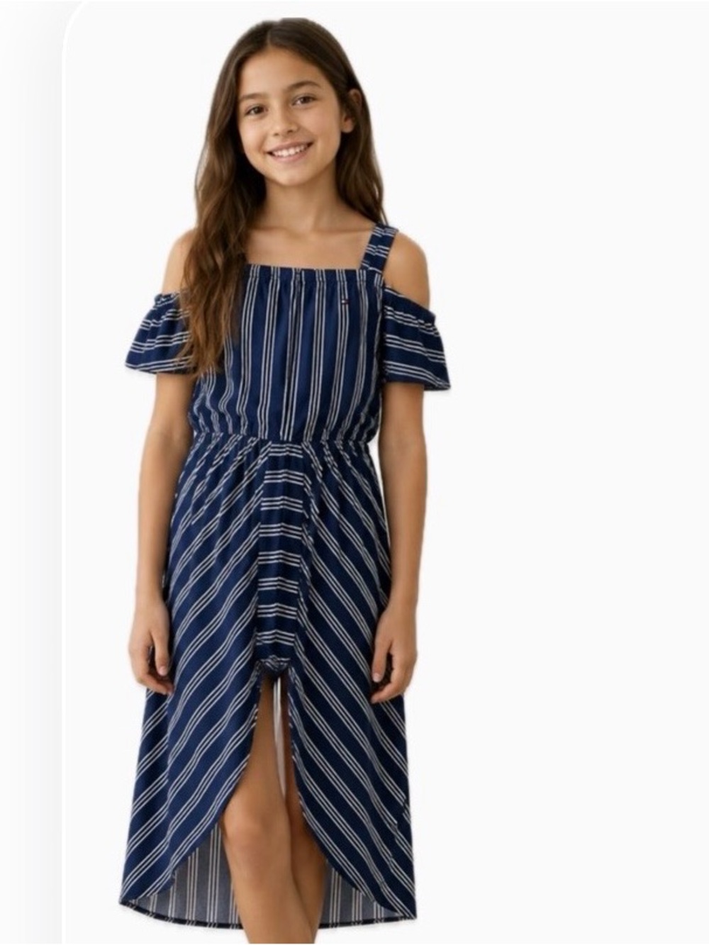 Tommy Hilfiger Girls Navy and White High/Low Romper, built in shorts, size 8-10y